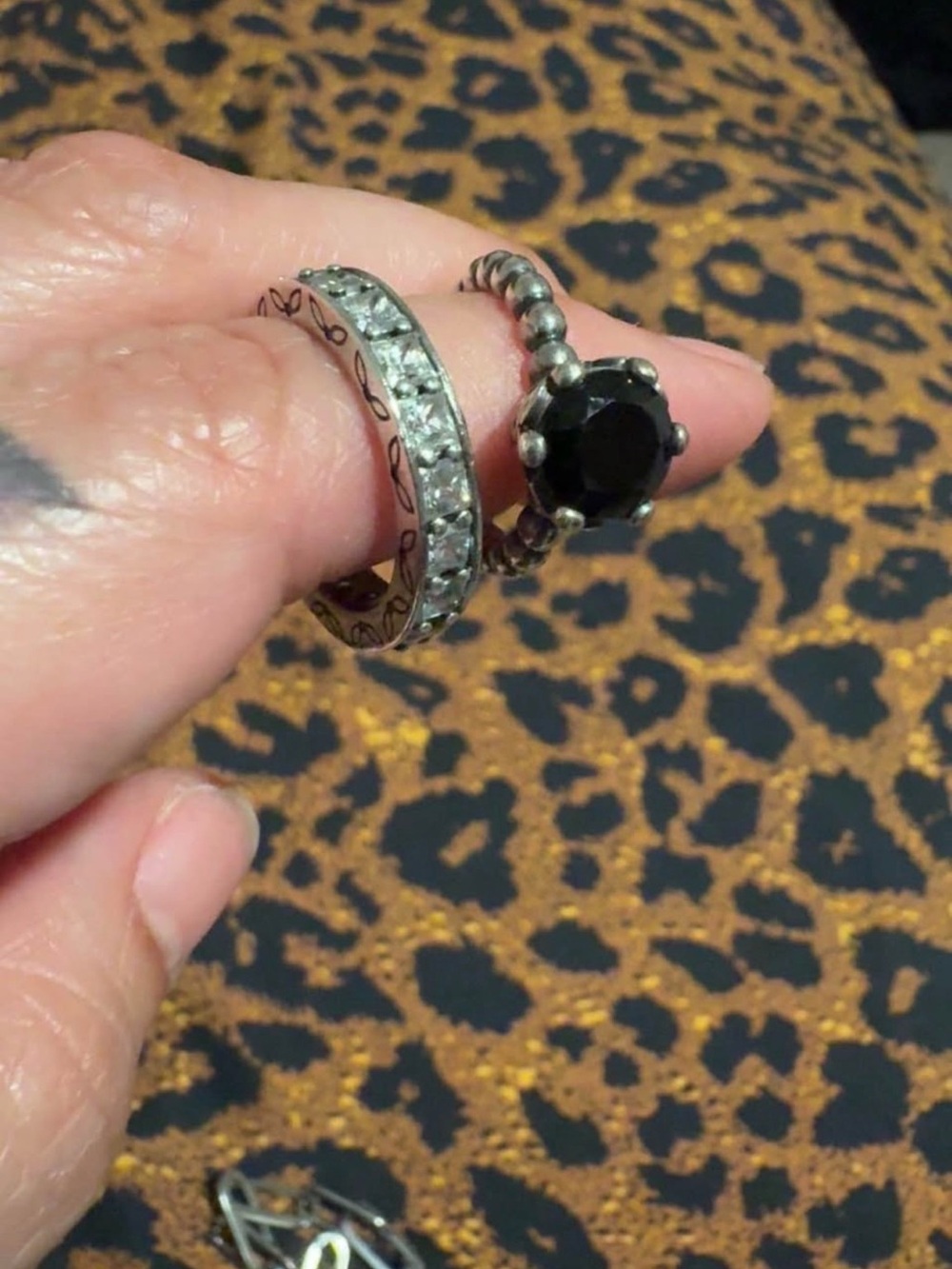 Sterling Silver Black Stone & CZ Stackable Rings - Women Jewelry